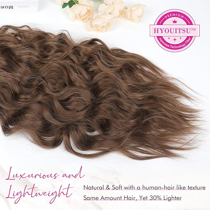 REECHO Clip in Hair Extensions 4PCS Hair Extensions 24 Thick Long Beach Waves hair extensions HE003 Invisible Lace Weft Natural Soft Hairpieces for Women (Ginger Brown)