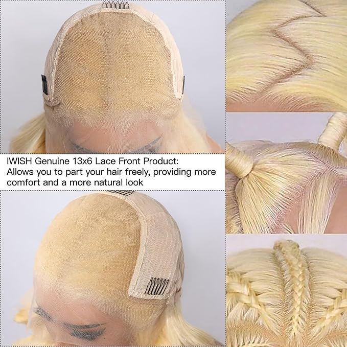 IWISH 613 13x6 Lace Front Wig Human Hair 24 Inches 200% Density Blonde Straight HD Transparent Lace Frontal Human Hair Wigs Pre Plucked for Women