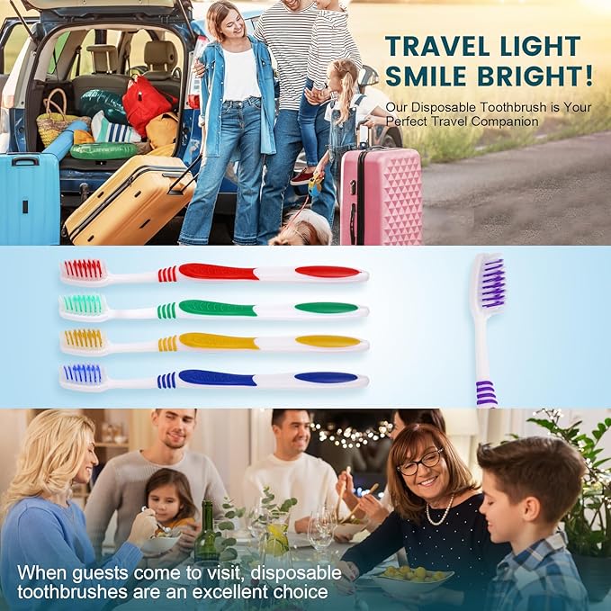Navona 150 PCS Premium Individually Wrapped Bulk Toothbrush Pack Disposable Toothbrushes Kids Toothbrush Medium Soft Bristle Toothbrushes Ergonomics Handle Perfect for Travel Hotel Donation