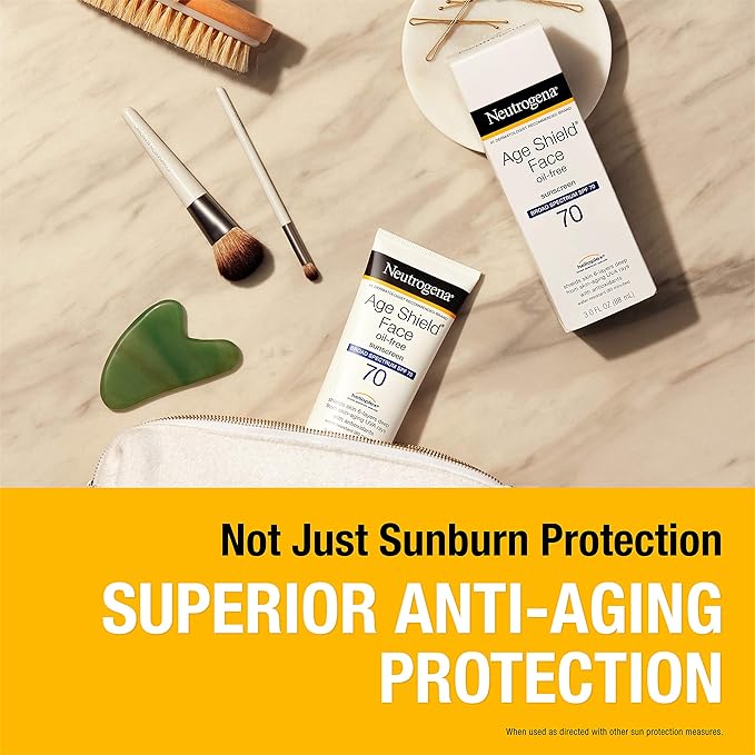 Neutrogena Age Shield Anti-Oxidant Face Lotion Sunscreen with Broad Spectrum SPF 70 Oil-Free &amp Non-Comedogenic Moisturizing Sunscreen to Prevent Signs of Aging 3 fl. oz (Pack of 2)