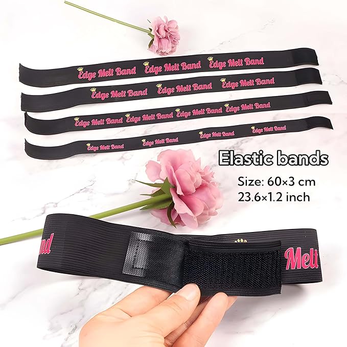 50 pcs/lot Custom Wig Storage Bags with Logo Paper Bags Custom Satin Bonnets Customized Edge Melt Elastic Bands Headband Edge Laying Scarf (Pink)
