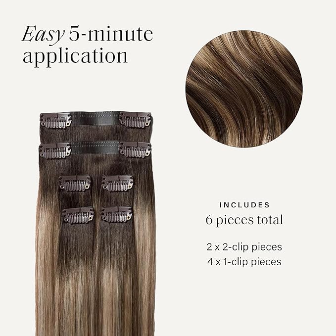 Luxy 100% Remy Human Hair Extensions for Thinning Hair Fill-Ins ? 6 Seamless Wefts Multi-Dimensional Color Blend - Natural-Looking Volume &amp Coverage 50 grams 12 Dimensional Rooted Light Bronde