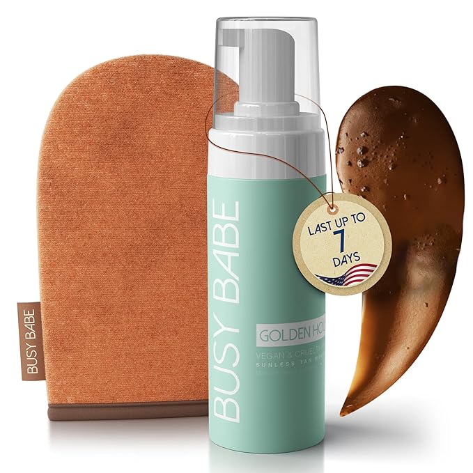 Golder Hour Tanning Mousse Self Tanner With Mitt - Achieve a Gorgeous Flawless Tan Sun-Kissed Glow for All Skin Types and Tones Sunless Tanning Mousse for Undertone (DARK BRONZE 200ml)