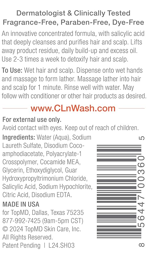 CLn Shampoo with Salicylic Acid ? 3 fl oz Clarifying Anti Dandruff Shampoo for Oily Hair Itchy or Flaky Scalp Prone to Dandruff Folliculitis &amp Seborrheic Dermatitis Hypoallergenic Formula
