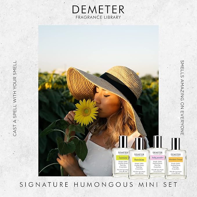 DEMETER Fragrance's Signature Humongous Miniature Set of 4 - Baby Powder - Sunshine - Jasmine - Mandarin Orange - Perfume Sampler Set for Women