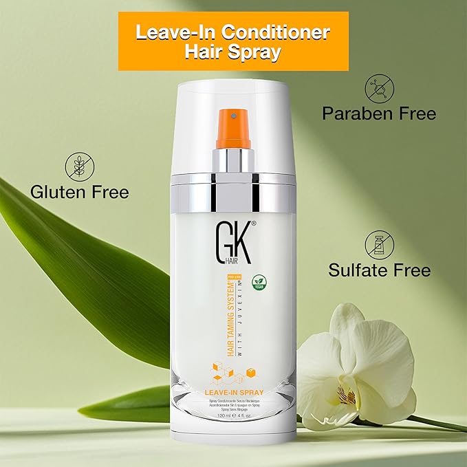 GK HAIR Vegan Leave In Conditioner Spray ? Lightweight Detangler Spray For Frizz Control &amp Heat Protectant for All Hair Types 120ml