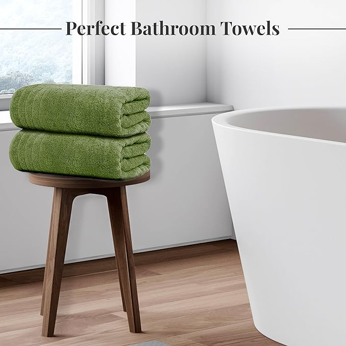 Tens Towels Pack of 4 Extra Large Bath Towels 30 x 60 Inches 100% Cotton Larger &amp Lighter Weight Quicker to Dry Super Soft and Absorbent Perfect for Bathroom Green