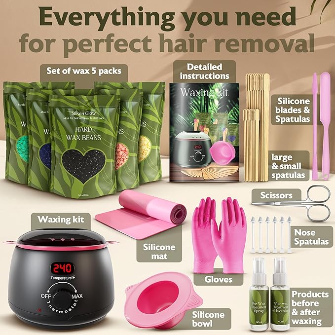 All-in-One Wax Warmer for Hair Removal ? Hard Wax Kit with Wax Pot Complete Body Waxing Kit for Women &amp Men (39 Accessories)