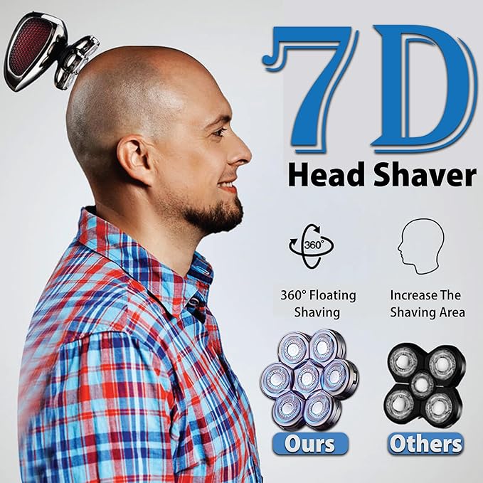 Upgraded 7D Head Shavers for Bald Men ? Waterproof Electric Razor for Men with LED Display Detachable Blades Type-C Rechargeable Mens Head Shaver Grooming Kit