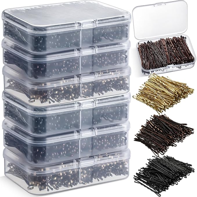 Tigeen 1200 Pcs Bobby Pins Bulk 2 Inch Hair Pins Kit for Women Invisible Wave Clips Pain-free Hairpin with Storage Case for Hairdressing Salon Ballet Studio Haircut All Hair Types(Black Brown Gold)