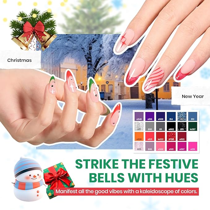 Beetles Winter Gel Nail Polish Set 70 PCS 60 Colors Red Green Pink Brown Blue Nude Glitter Gel Nail Polish Kit with Base Top Coat for Beginners UV LED Needed DIY Salon Christmas Gifts for Women
