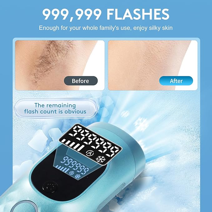 Laser Hair Removal for Women and Men - Permanent Painless Ice Cooling IPL Device Remover Machine with Shaver Goggles 999999 Flashes for Body and Face Corded