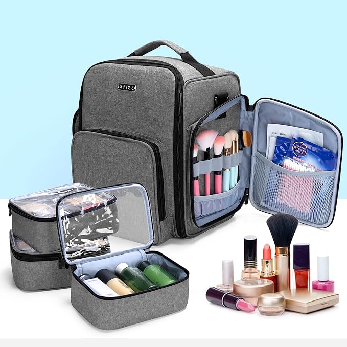 BAFASO Nail Polish Organizer Holds 72 Bottles (15ml - 0.5 fl.oz) Large Nail Polish Case with 3 Removable Pouches and Multiple Storage Sections (Patented Design) Gray
