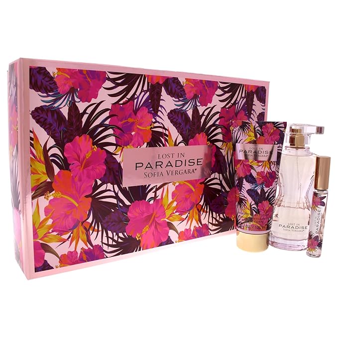 SOFIA VERGARA Lost In Paradise Women 3 Pc Gift Set 3.4oz EDP Spray 10ml EDP Roller Ball 3.4oz Body Lotion
