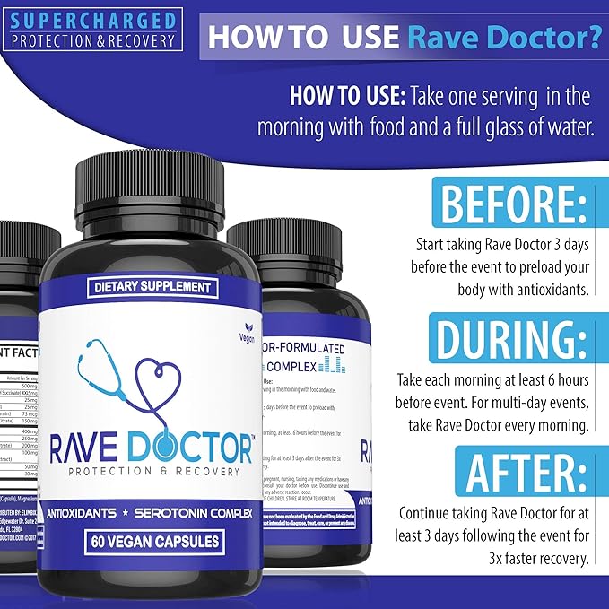 Rave Doctor 5 HTP Supplement - Essential Rave Vitamins for Festival Goers Rave Accessories Festival Essentials Festival Gear Rave Essentials 5htp Supplement