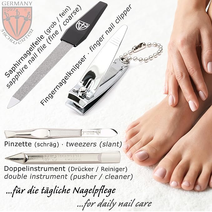 3 Swords Germany - brand quality 6 piece manicure pedicure kit set for professional finger &amp toe nail care with synthetic leather case - Made in Germany - black