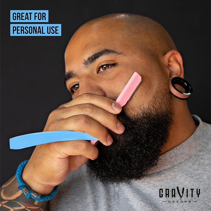 GRAVITY RAZORS Professional Straight Razor Kit ? Minimal Exposure Includes 10 Premium Blades 2mm Exposed Cotton Candy