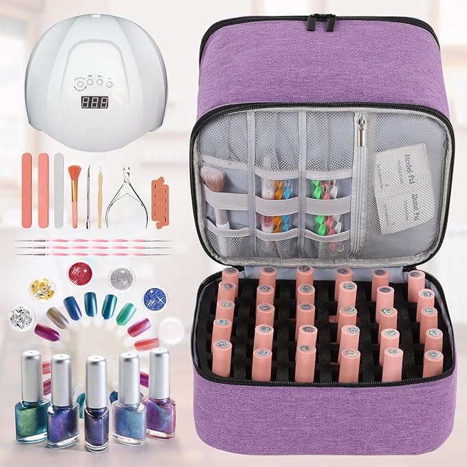 Travel Nail Polish Organizer Holds 30 Bottles (15ml) Double-layer Nail Polish Carrying Case Large Capacity Portable Storage Bag for Nail Varnish and Manicure Set
