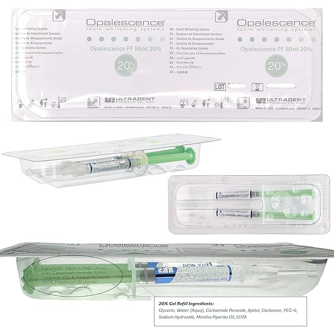 Opalescence 20% Teeth Whitening Refill Kit (4 Syringes) Carbamide Peroxide. Made by Ultradent in Mint Flavor. Tooth Whitening Refill Syringes - B-5196-4