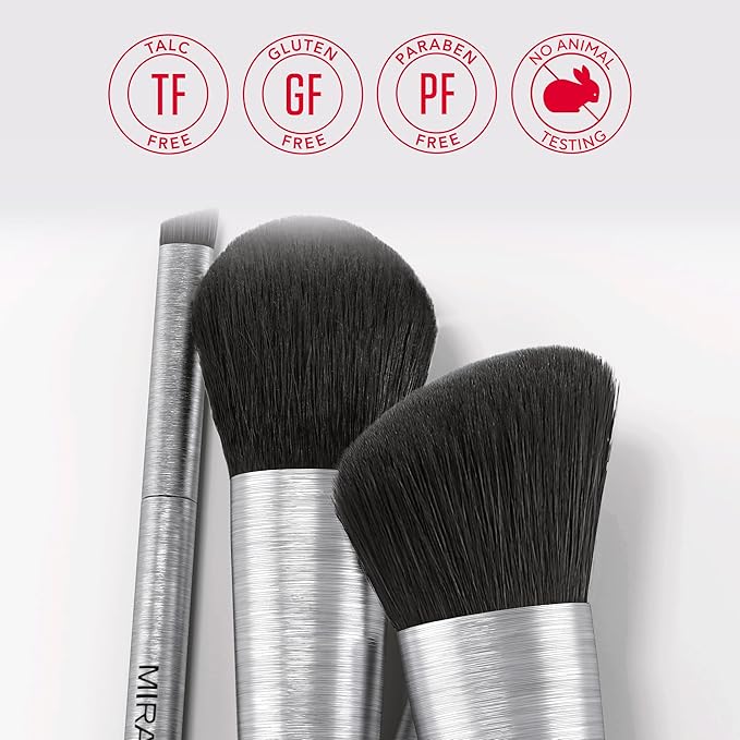 Mirabella Dual Finish Blush &amp Powder Brush ? Angled Vegan Makeup Brush for Cheeks Super-Soft Synthetic Bristles Weighted Aluminum Handle Cruelty-Free Professional Quality