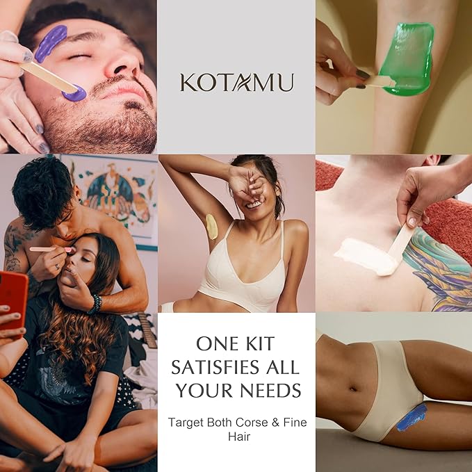KOTAMU Waxing Kit-Professional Wax Warmer for Women&amp Men Hair RemovalBlack Waxing Machine With Silicone Pot Sensitive Skin Friendly Body Wax Kit Ideal for Face Bikin Brazilian Leg Home Salon