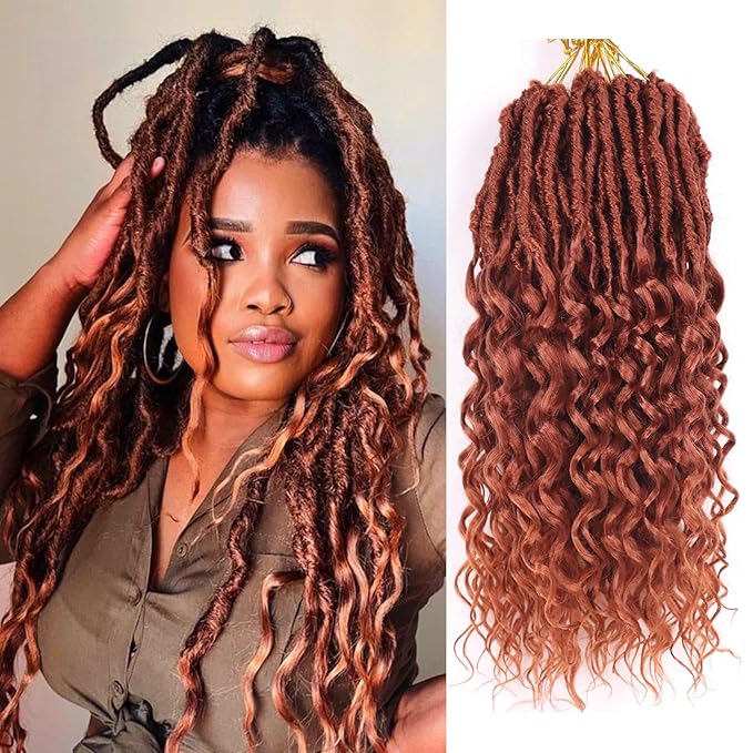 Goddess Locs Crochet Hair 14 Inch 8 Packs Soft Faux Locs Crochet Hair for Black Women Pre Looped Deep Wave Crochet Braids with Curly Ends Synthetic Hair Extensions (14 Inch/Pack of 8 350)