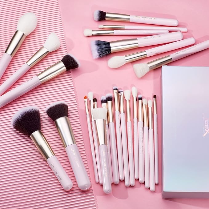 Jessup Makeup Brushes Set Professional 25PCS Pink Premium Natural Powder Foundation Eyeshadow Blending Concealer Blusher Highlight Labeled Brushes T290