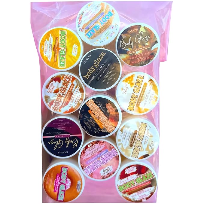 Canvas Beauty Body Glaze Classic Sample Pack Set of 12 Unique Scents (0.5 oz Each) - Moisturizing Body Butter for Women With Beeswax Jojoba Oil and Rice Bran for Soft and Glowy Skin