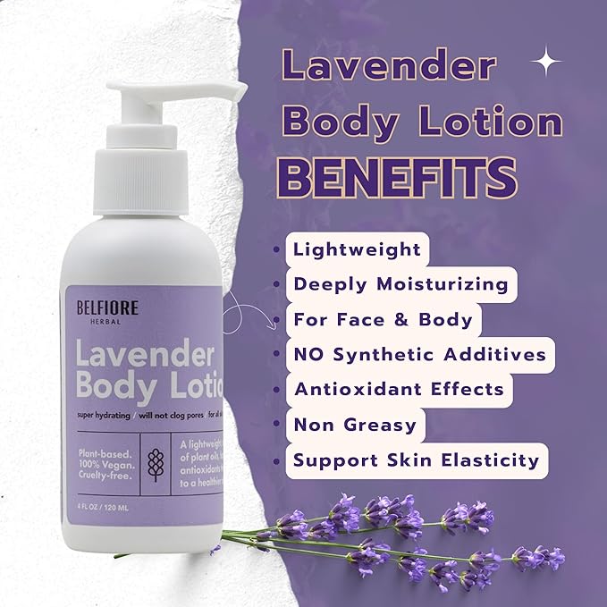 100% Natural Lavender Body Lotion | Organic Plant Extracts | Calming Hydrating &amp Moisturizing | Vegan Non-GMO | Made in the USA | 12 oz