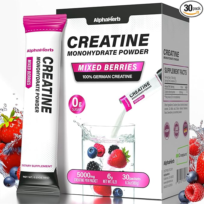 Creatine Monohydrate Powder ? Creapure® German-Sourced Mixed Berry Flavour 30 Stick Creatine Packs 5000mg Each | No Sugar No Fillers Gluten-Free