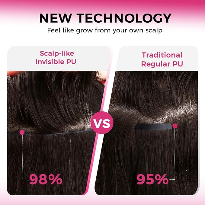 Lashey Invisi Edge Clip in Hair Extensions 14 Inch 110g 7pcs Injected Seamless PU Clip in Hair Extensions Virgin Human Hair #2 Dark Brown Straight Hair