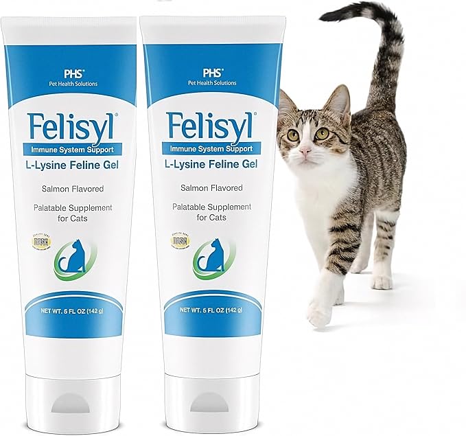 L-Lysine Gel for Cats - Immune System Support - Supplement Support for Healthy Tissue Respiratory and Vision - Salmon-Flavored - Made in The USA - 5 oz (2 Pack Gel (5 oz.))