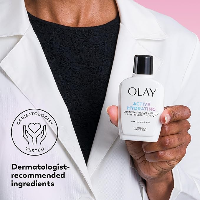 Olay Face Moisturizer active Hydrating Beauty Fluid Lotion Original Facial Moisturizer 4 Oz. (Pack of 2)