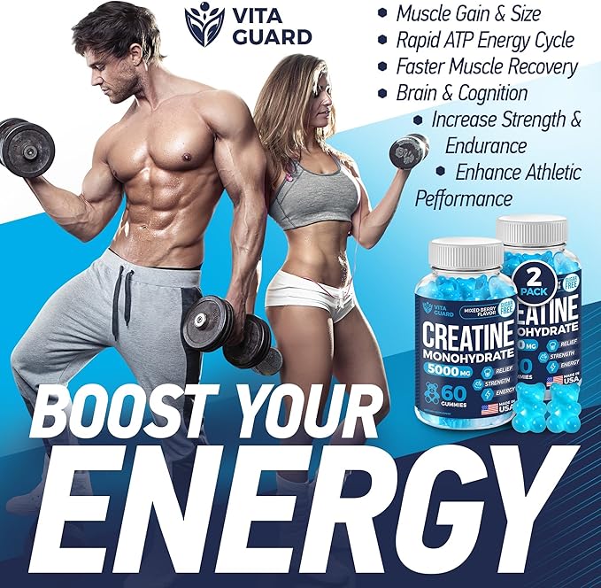 5000mg Creatine Monohydrate Gummies Formula for Men and Women Ultimate Muscle Builder Energy Booster &amp Pre-Workout Supplement (2 Pack)