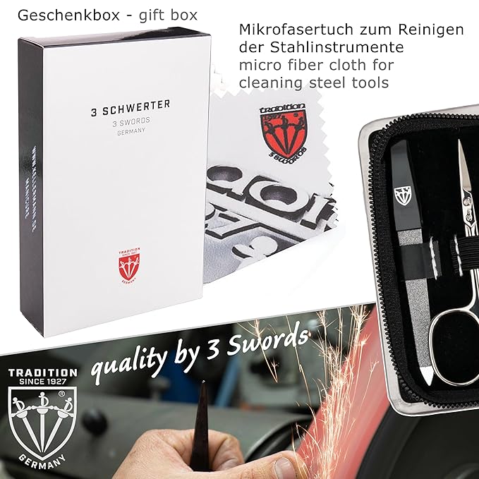 3 Swords Germany - brand quality 6 piece manicure pedicure kit set for professional finger &amp toe nail care with synthetic leather case - Made in Germany - black