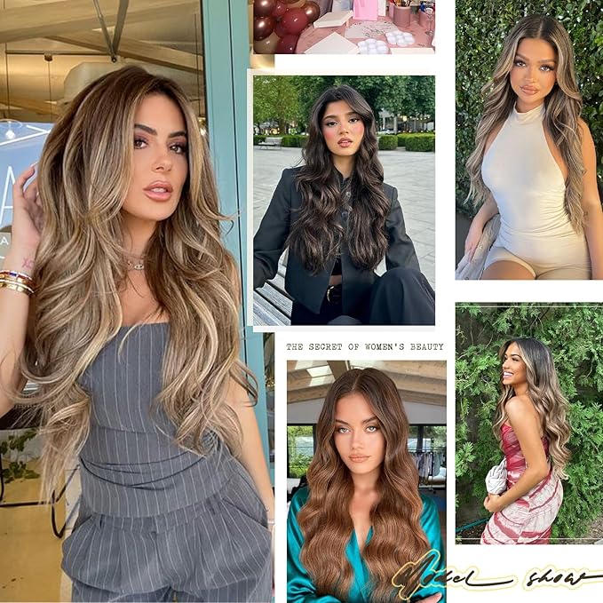 Vigorous Clip in Hair Extensions 20Inch Medium Brown Hair Extension 6Pcs Long Wavy Soft Synthetic Hairpieces for Women