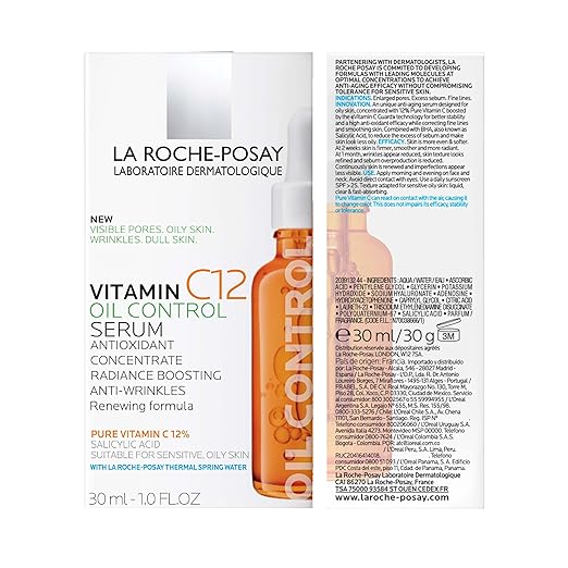 La Roche-Posay Pure 12% Vitamin C Serum For Face With Hyaluronic Acid &amp Salicylic Acid Hydrating Face Serum Boost Radiance &amp Reduce Wrinkles 2 Formulas for Normal or Oily Skin Control
