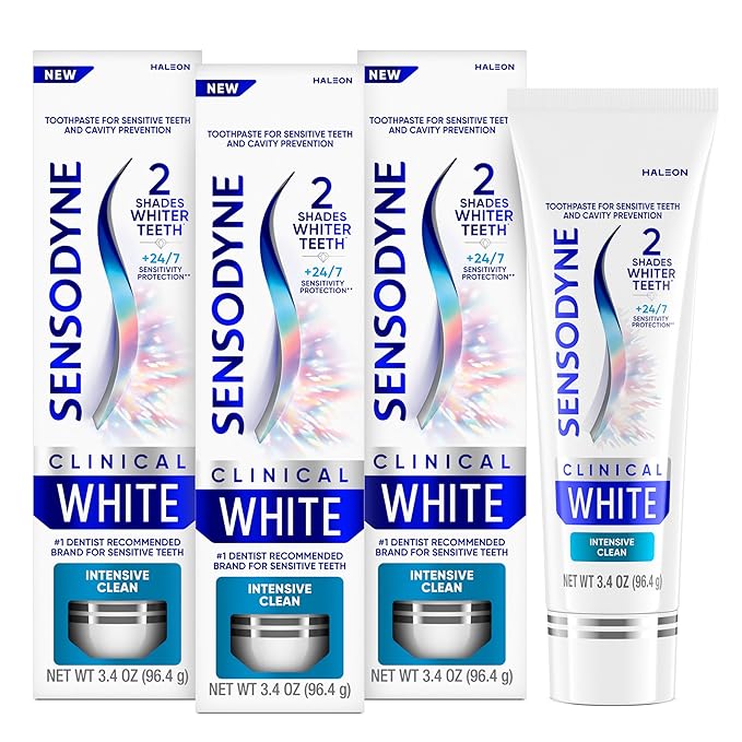 Sensodyne Clinical White Toothpaste Clinically Proven Whitening for Sensitive Teeth Intensive Clean 3.4 oz (3 Pack)