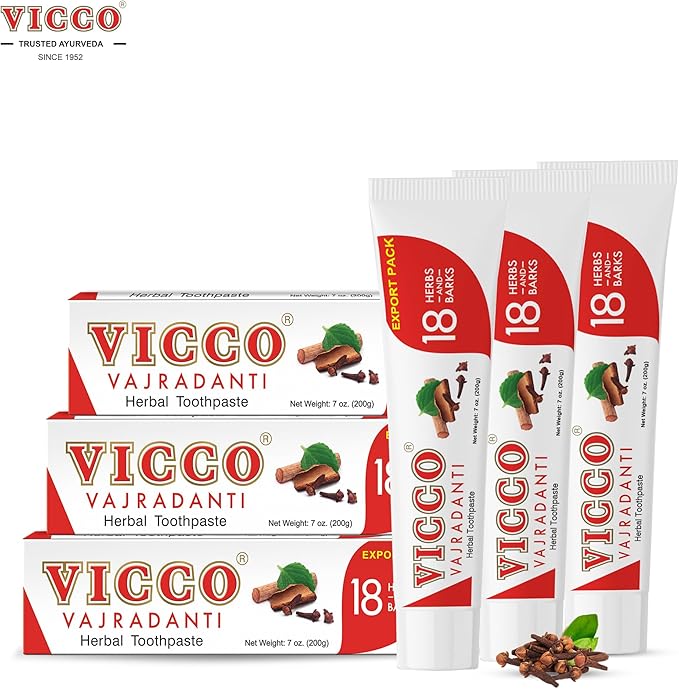 Vicco Vajradanti Ayurvedic Herbal Toothpaste by Vicco ? 70 Year Legacy of Ayurveda with 18 Ayurvedic Herbs &amp Barks 100% Natural Vegan Fluoride-Free &amp Cruelty-Free ? 7 oz (3 Pack)