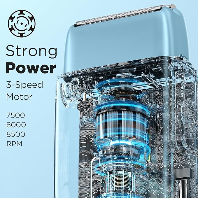 Electric Razor Electric Shaver for Men Upgraded Foil Shaver with 3 Speeds Double Floating Blade IPX7 Waterproof Wet/Dry LED Display USB Type C Rechargeable Blue