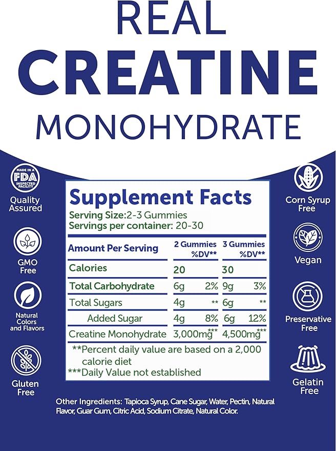 Lunakai USA Made Creatine Monohydrate Gummies for Women &amp Men ? Vegan Creatine Gummies for Muscle &amp Recovery Support ? Pre Workout Supplement 60ct