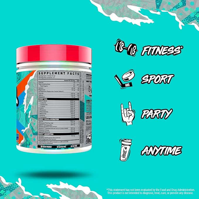 GHOST Intra Workout Powder Blue Raspberry - BCAAs &amp EAAs Nootropics &amp Hydration - Essential &amp Branch Chain Amino Acids Supports Muscle Recovery &amp Focus - Pre Intra &amp Post Work