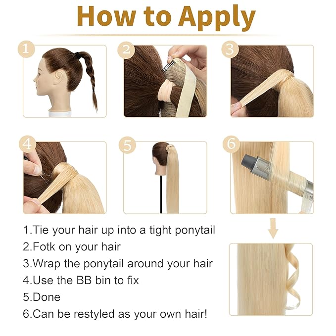SEGO Ponytail Extension Human Hair Real Human Hair Clip In Wrap Around Long Straight Ponytail With Magic Paste Pony Hairpieces for Women -18 Inch 90g 6 Light Brown