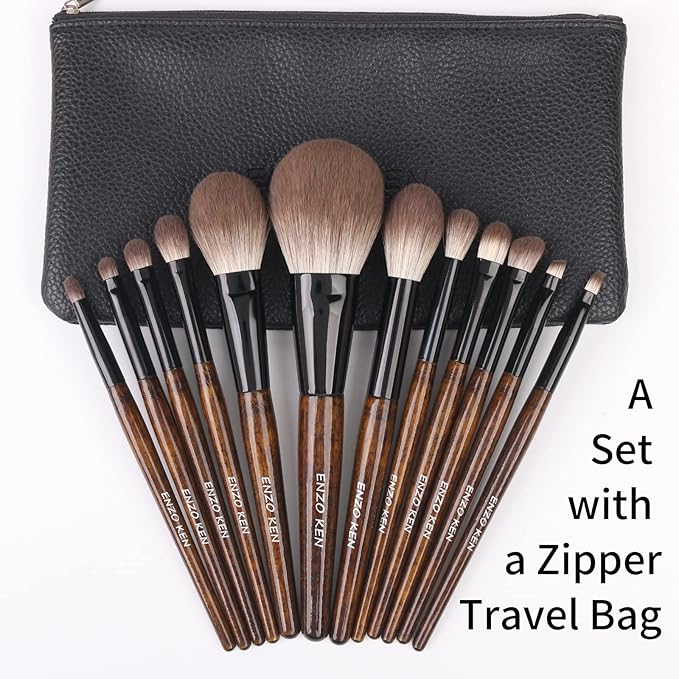 Natural Goat Hair Makeup Brush Set with Case Natural Makeup Brushes Natural Bristle Makeup Brushes Natural Hair Makeup Brushes Set Professional Walnut Cosmetic Brushes Makeup Set - MONI