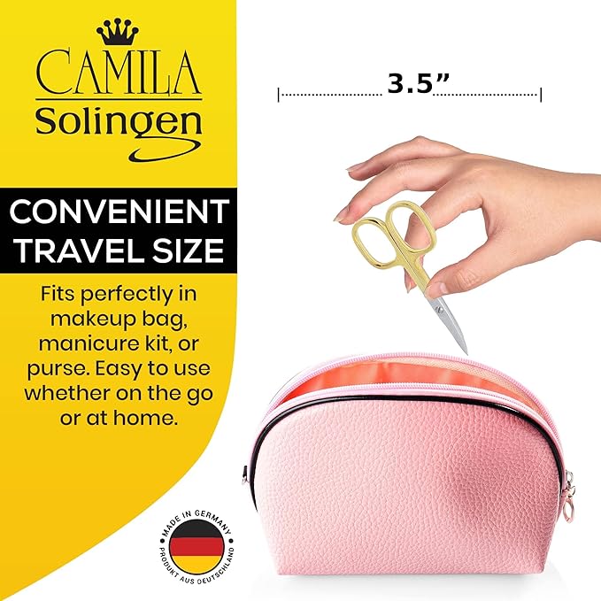 CS02 3 1/2 Professional Hypoallergenic Gold Plated Manicure &amp Pedicure Sharp Curved Nail Cutting Scissors. Made of Durable Stainless Steel in Solingen Germany