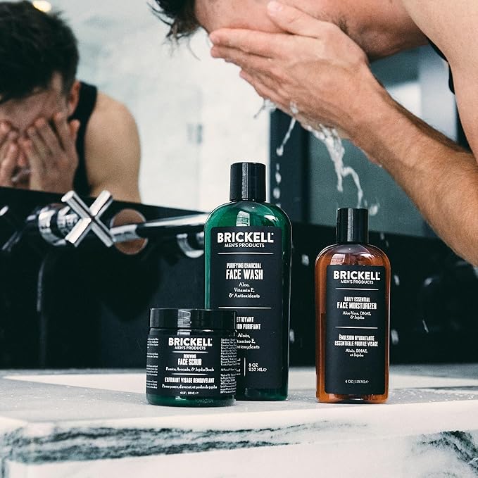 Brickell Men's Daily Advanced Face Care Routine II Activated Charcoal Facial Cleanser Face Scrub Facial Moisturizer Lotion Natural and Organic Unscented