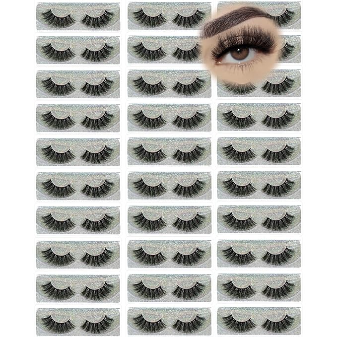 Wholesale Lashes 3D Faux Mink Eyelash Bulk 18mm Handmade Reusable Eye Lash Dramatic Fluffy False Lash with Glitter Portable Packing (Flufy 30 pairs - MK22)
