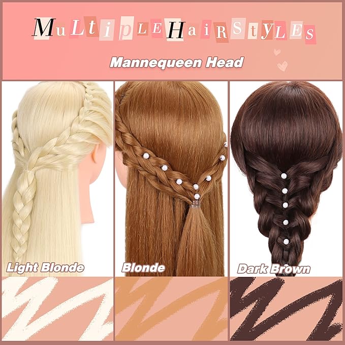 Mannequin Head with Hair 80% Real Human Hair 26-28'' Cosmetology Mannequin Head for Styling Practice on Braiding Manikin Head with Clamp Stand and Tools (Dark Brown)
