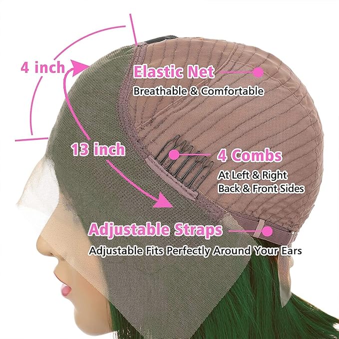 Colorful Bird 32 Inch Dark Green Lace Front Wigs Human Hair Body Wave 13x4 HD Lace Frontal Wig Pre Plucked with Baby Hair Green Wigs Glueless 150% Density