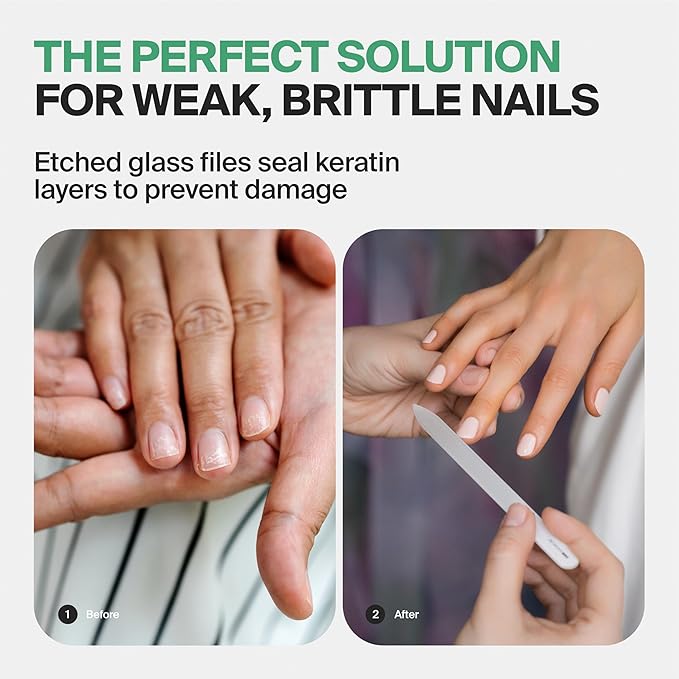 GERMANIKURE Czech Crystal Glass Nail File 3 Pack in Suede Sleeves - Professional Manicure &amp Pedicure Products for Smooth Easy Shaping of Natural Nails - Ideal Nail Care Gift